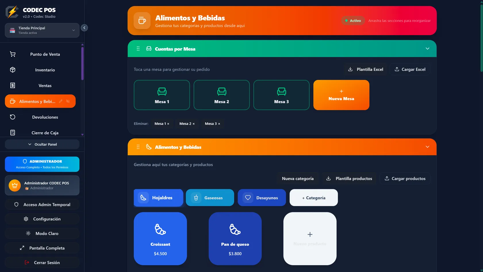 Cuentas por mesa en Codec POS