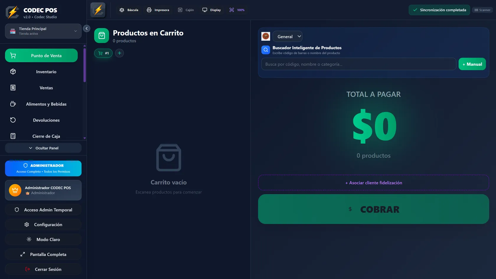 Pantalla de Punto de Venta de Codec POS