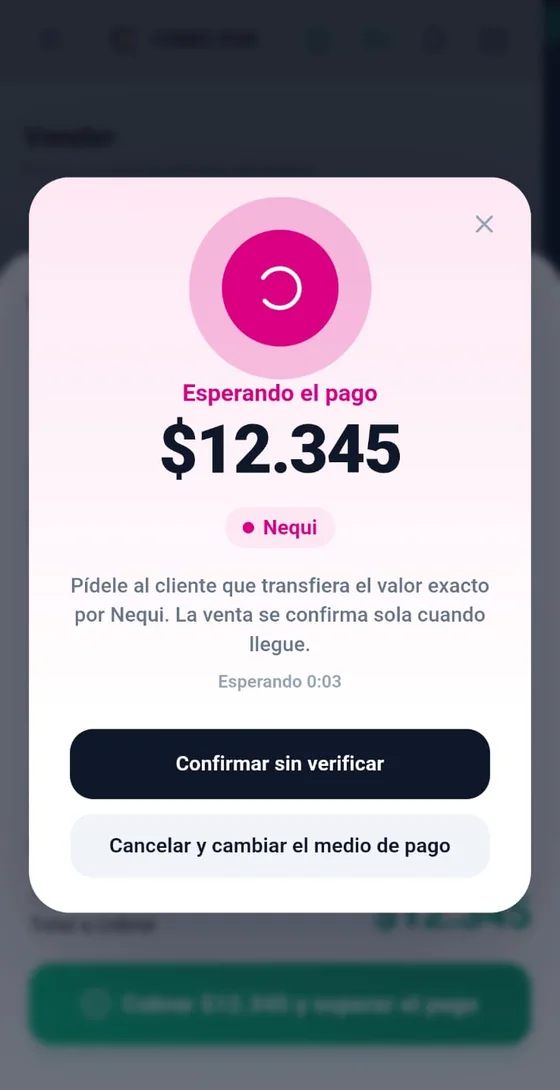 Codec POS esperando el pago de Nequi